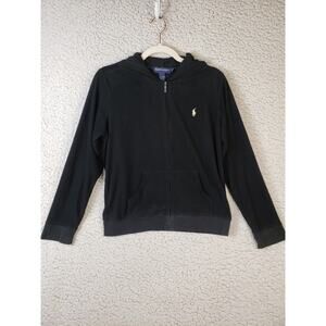 Ralph Lauren Black Full-Zip Hoodie Sweatshirt M Classic Polo Athleisure Designer